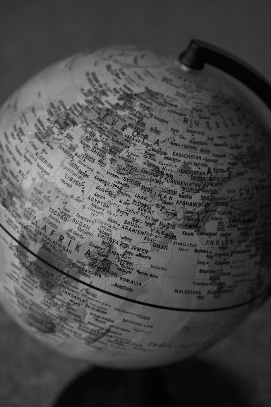 globe illustration in grayscale photography